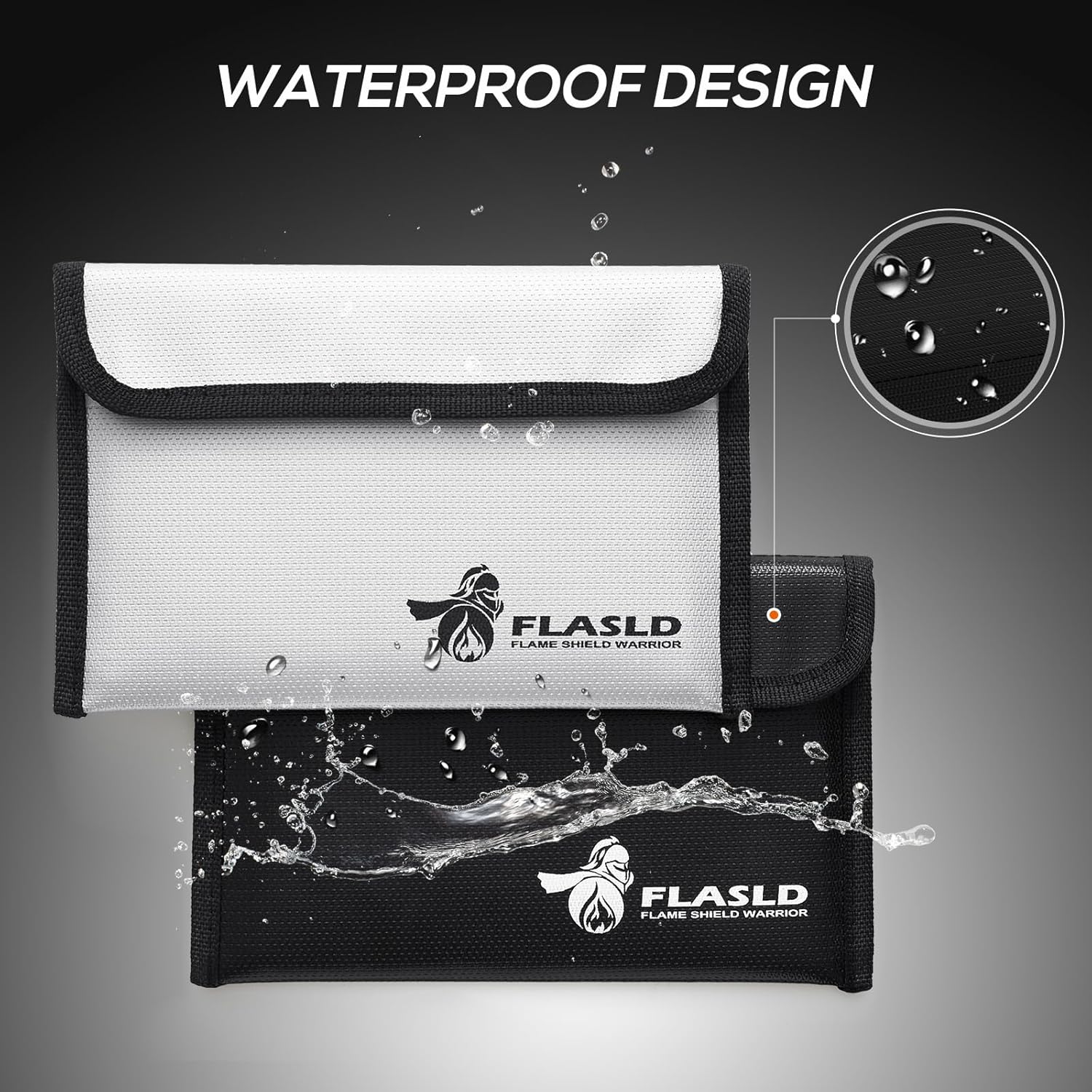 FLASLD Fireproof Money Bags, Fireproof Wallet Pouch, Small Safe Bag for Cash, Valuables & Passport, with Silicone Coating & Zipper Closure (2-Pack Money Bag-8x5”)