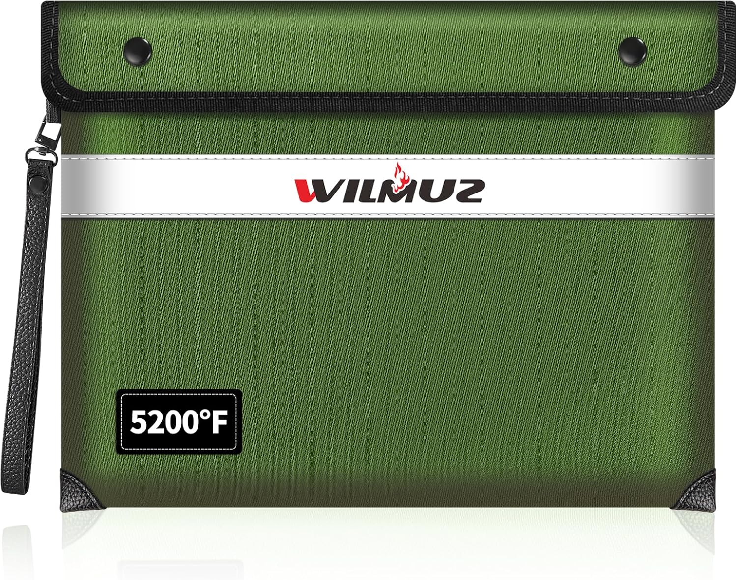 Upgraded 5200°F Heat Insulated Fireproof Money Bag with 8 Layers of Protective Material,13.9”x10.6” Fire Proof Bag for Documents with Zipper,Fireproof Pouch for Cash,Jewelry(Green)