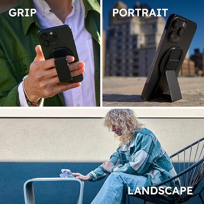 CLCKR for MagSafe Phone Grip for MagSafe Kickstand Compatible with Mag Safe Finger Loop, 3-in1 Phone Ring Holder Strap for Mag Safe iPhone 16/15/14/13/12 Series, Galaxy S25/S24/S23/S22, Pixel - Carbon