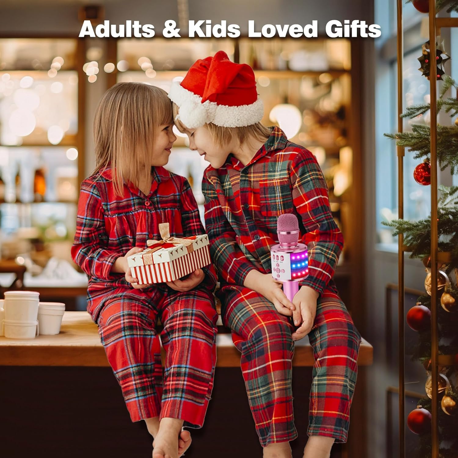 BONAOK Karaoke Microphone for Kids & Adults - Bluetooth Microphones Singing Mic with Disco Lights, Echo Effect, Built-in Speaker Portable Karaoke Player for Party Travel Gifts Q78(Light Pink)