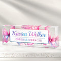 Personalized Name Plate for Desk - Custom Engraved Name Plates for Man - Boss Day Gifts for Boss - Acrylic Office Decor Appreciation Gifts for Teacher Nurse Coworker Social Worker (Pink Butterfly)
