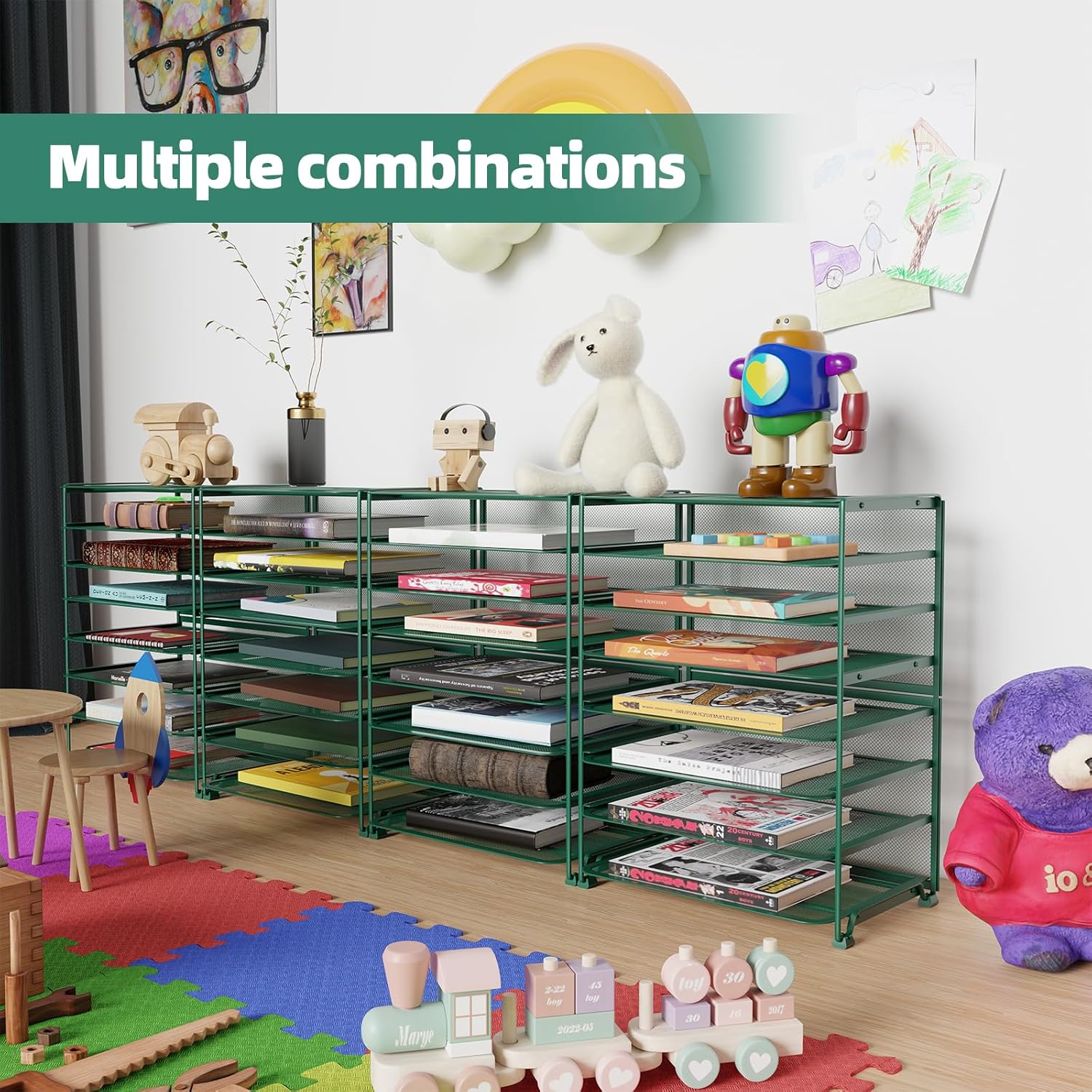 Simple Trending 2 Pack 8 Tier Letter Tray Paper - Mesh Desk File Organizer for Office School Desktop, Green