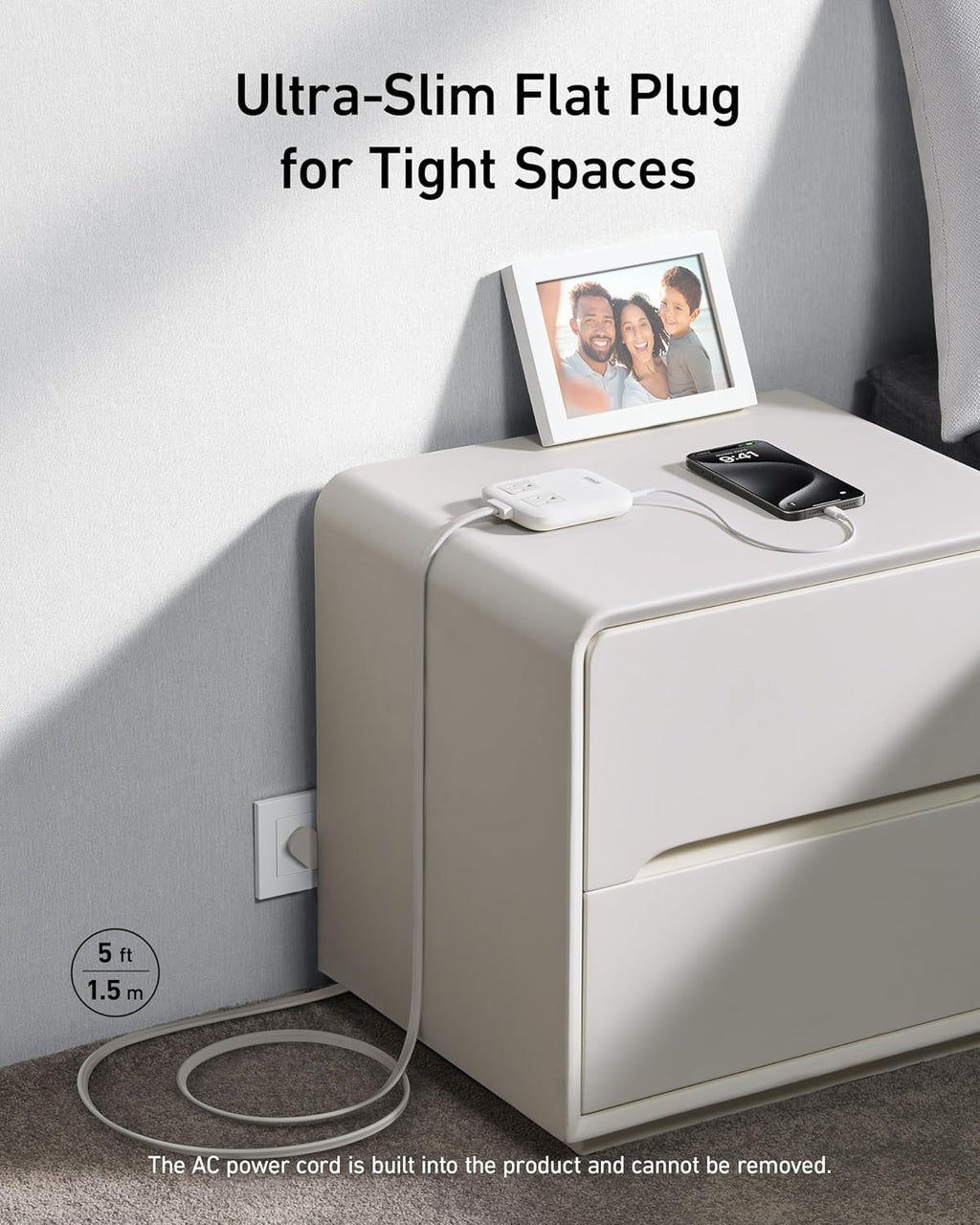 Anker Nano Charging Station(67W Max), 6-in-1 USB-C Power Strip for iPhone 16/15&MacBook, with Flat Plug and 5ft Thin Undetachable Extension Cord, 2 AC Outlet, 4 USB Ports, 2 USB-C,for Home & Office