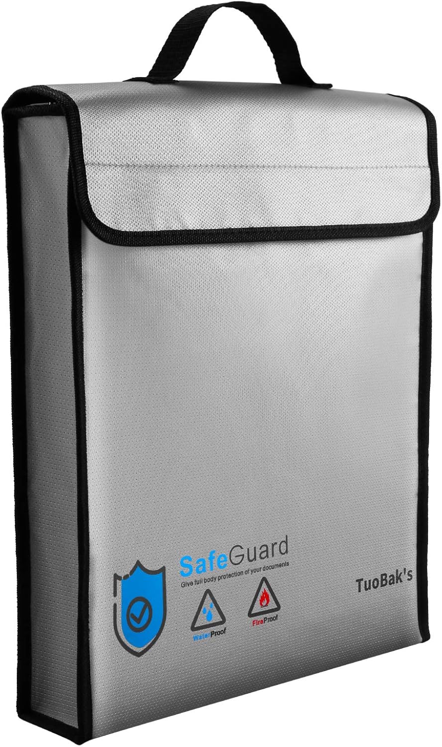 TuoBak's Fireproof Waterproof Document Bag with Zipper,Heat Insulated Upgraded Fireproof Document Bag 15.8”x 12.6”×2.5” for Important Document Storage Organizer for Valuables, Legal Documents Safe