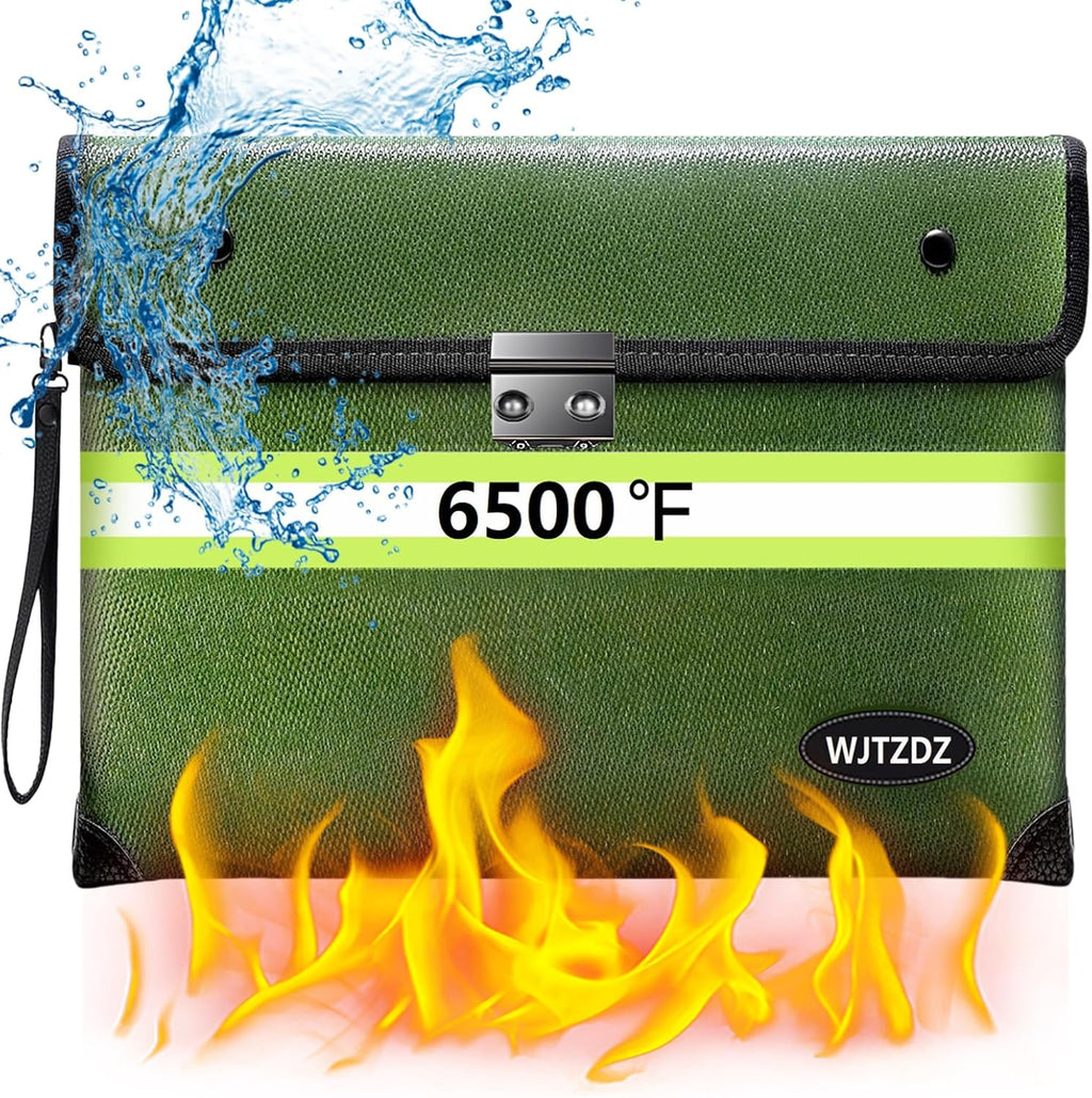 6500°F Upgraded Fireproof Money Bag with Lock,10 Layers of Heat Insulated Materials with Waterproof Zipper/Reflective Strip with Handle for Cash/Important Documents（Not Suitable for A4 Files）