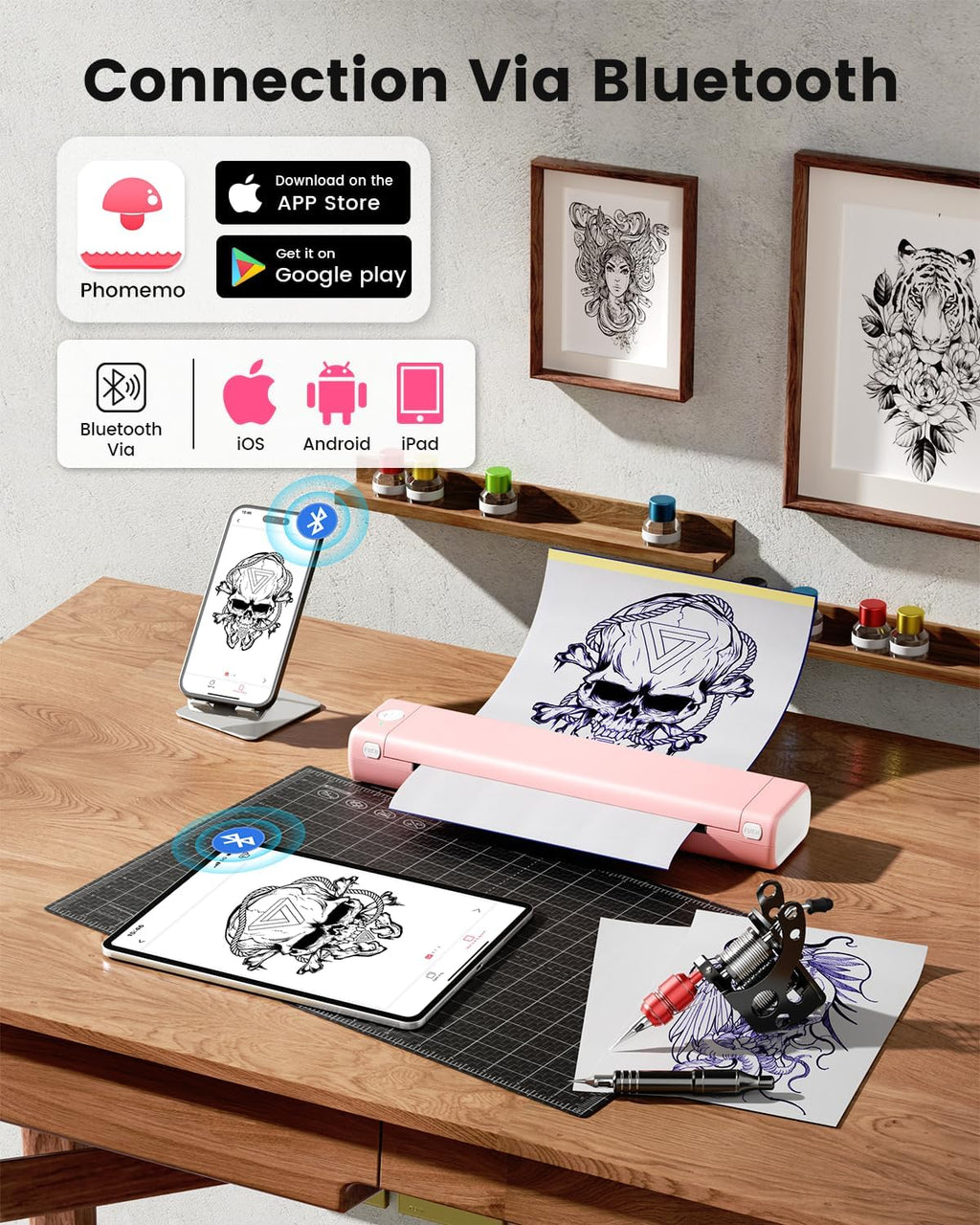 Phomemo Portable Printers Wireless for Travel, M08F Thermal Bluetooth Printer Support for 8.5"x11" US Letter, Small Inkless Printer Compatible with iOS, Android, Laptop for Car, Office, Home