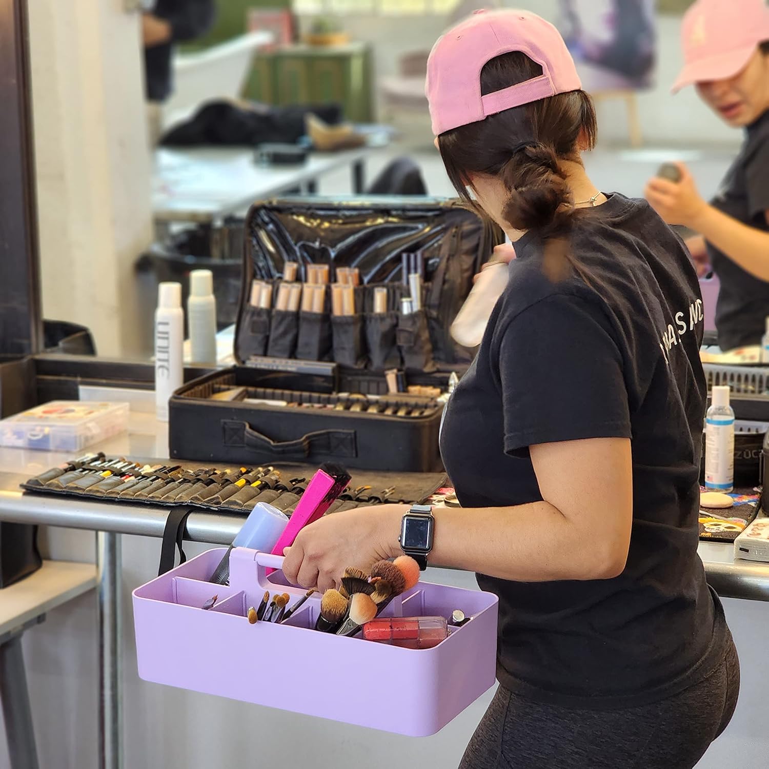 -Large Portable Caddy, DIY Dividers, 8 Compartments, Portable Basket with Handle Storage Organizer Modern Made in USA (4 PACK, Lavender)