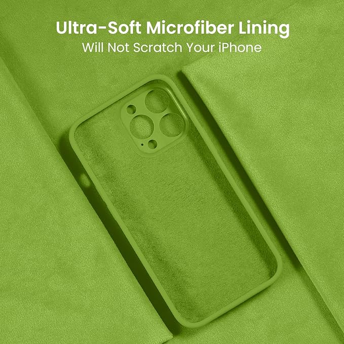 FireNova Designed for iPhone 13 Pro Max Case, Silicone [Camera Protection] Phone Case with [2 Screen Protectors], Soft Anti-Scratch Microfiber Lining Inside, 6.7 inch, Sprout Green