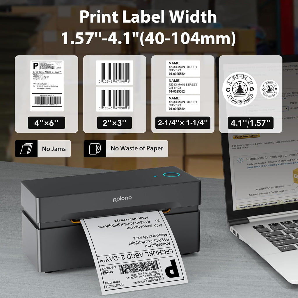 POLONO Bluetooth Thermal Shipping Label Printer, Wireless 4x6 Shipping Label Printer for Small Business, Support iOS, Android, Windows and Mac, Compatible with Amazon, Ebay, Shopify, Etsy, USPS(Brown)