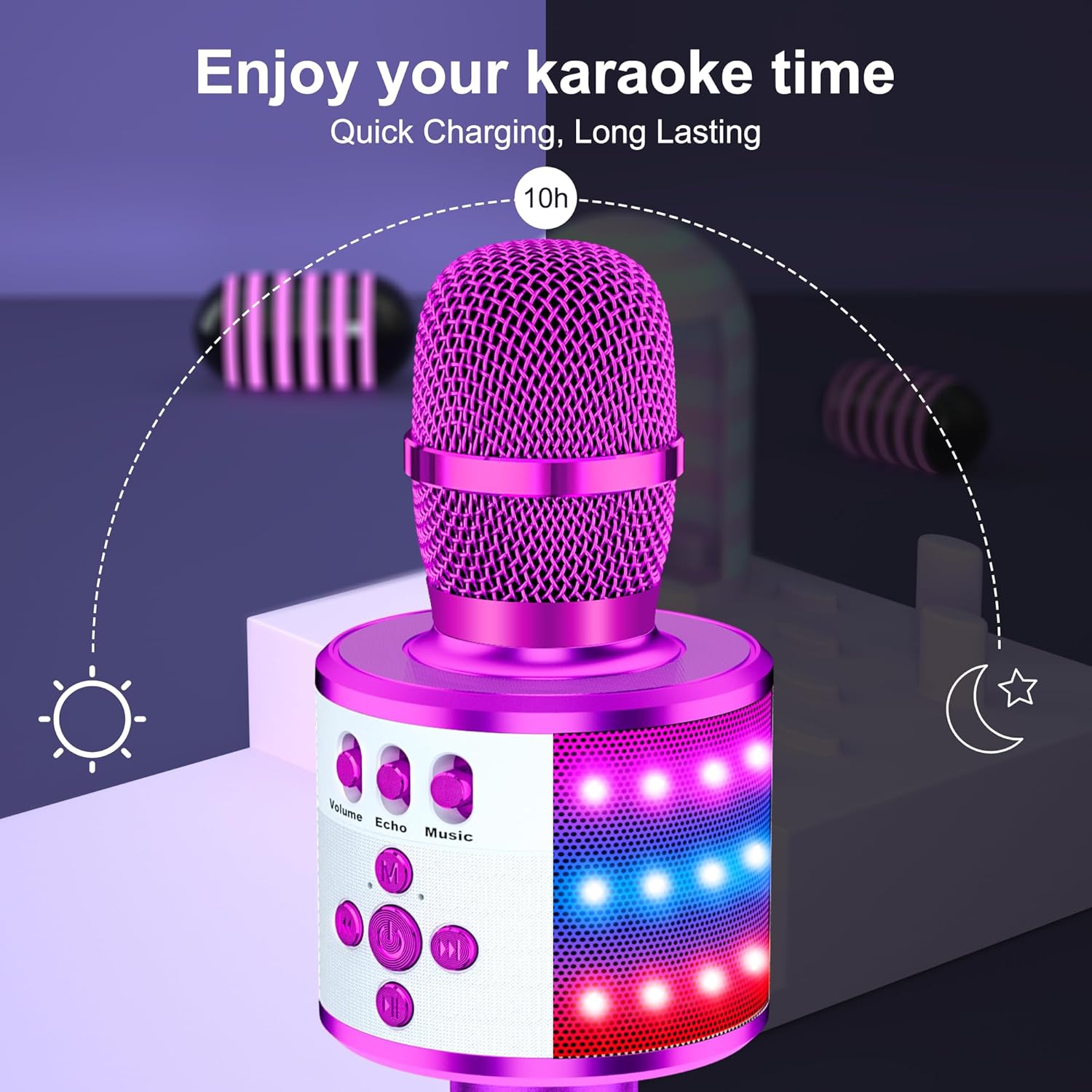 BONAOK Karaoke Microphone for Kids & Adults - Bluetooth Microphones Singing Mic with Disco Lights, Echo Effect, Built-in Speaker Portable Karaoke Player for Party Travel Gifts Q78(Purple)