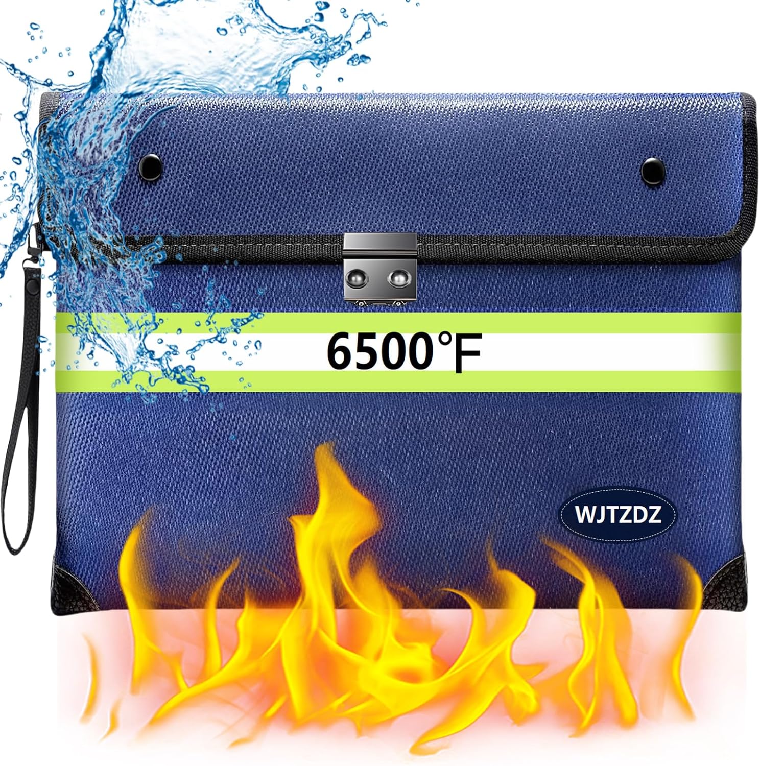 Upgraded Fireproof Money Bag with Lock,6500°F 10 Layers of Heat Insulated Materials Waterproof Zipper/Reflective Strip,Handle for Cash/Important Documents（Not Suitable for A4 Files）