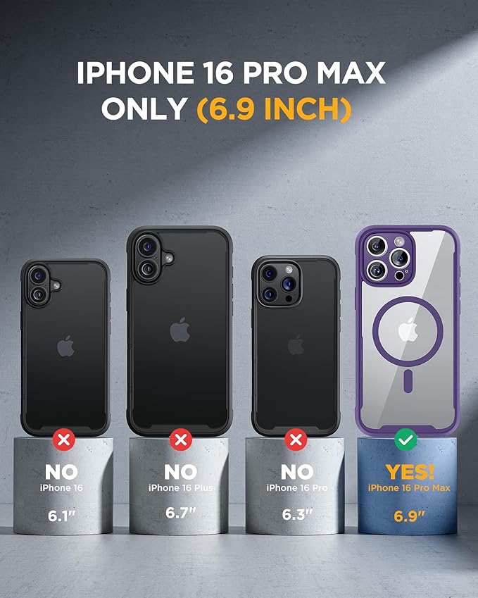 Miracase Designed for iPhone 16 Pro Max Case 6.9'' [Compatible with MagSafe] Full-Body Phone case with Built-in Glass Screen Protector,Drop Proof 16 Pro Max Cover, Purple