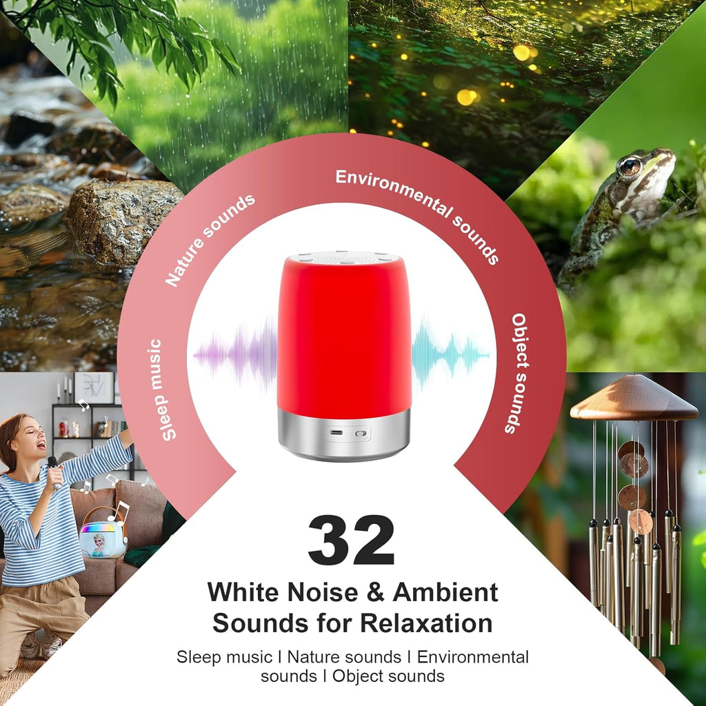 Red Light Sleep Sound Machine – Night Light for Bedroom with 5-Level Red Light Therapy (620–690nm), 32 White Noise & Nature Sounds, Smart App Control, Timer & Wake-Up Alarm Clock