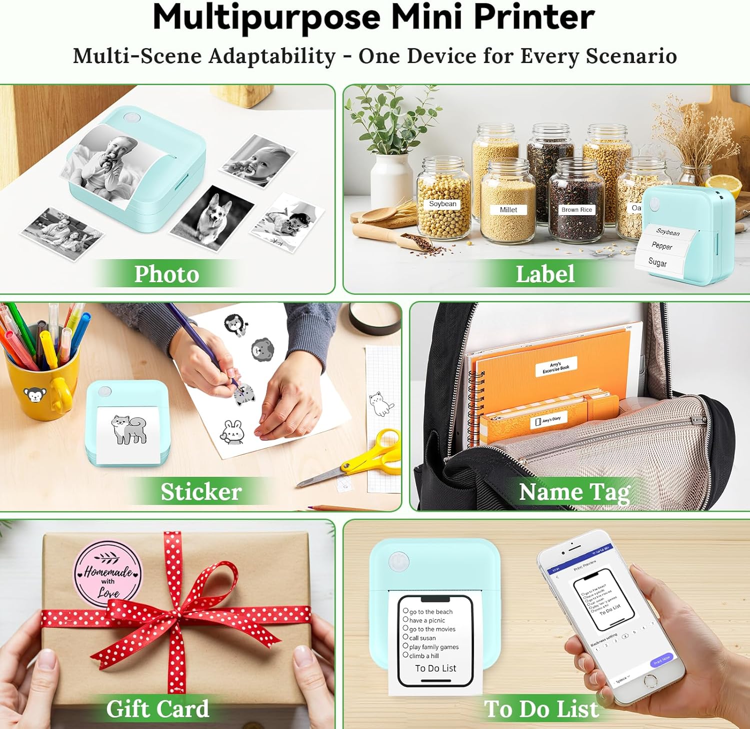 Label Maker Machine with Tape - 14 Sizes Mini Sticker Printer Bluetooth Label Printer for Home Office Organization, Portable Thermal Sticker Maker Print Pod with Multiple Templates for Phone