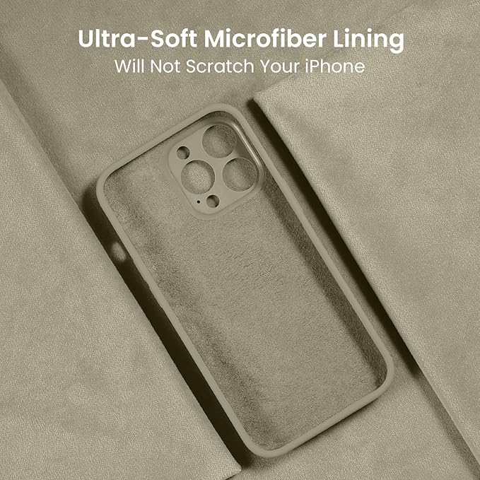 FireNova for iPhone 14 Pro Case, Silicone Upgraded [Camera Protection] Phone Case with [2 Screen Protectors], Soft Anti-Scratch Microfiber Lining Inside, 6.1 inch, Khaki