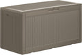100 Gallon Resin Deck Box, Waterproof Outdoor Storage Bin for Patio Furniture, Pool Accessories, and Garden Tools, Lockable & UV-Resistant, Grey