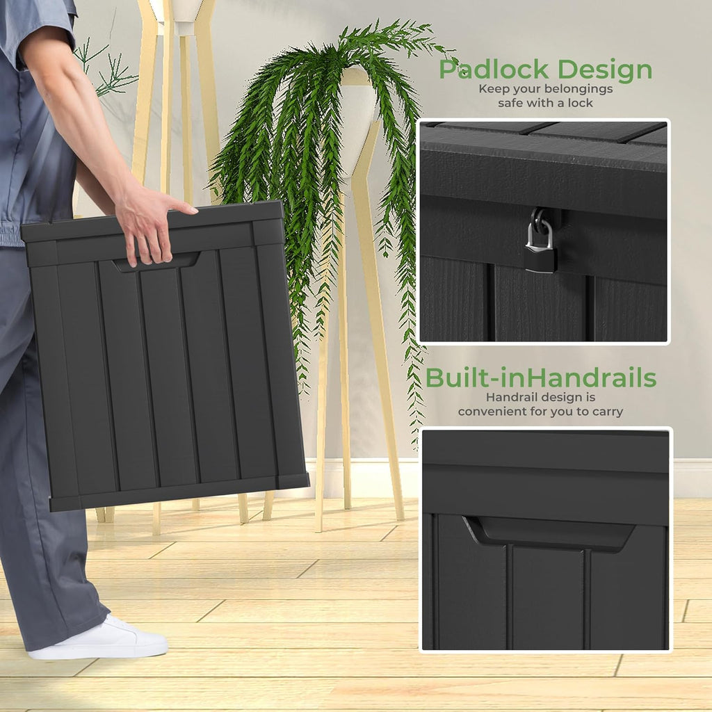 45 Gallon Resin Deck Box, Waterproof Outdoor Storage Bin for Patio, Poolside, and Garden, Lockable & UV-Resistant, Ideal for Small Spaces, Black