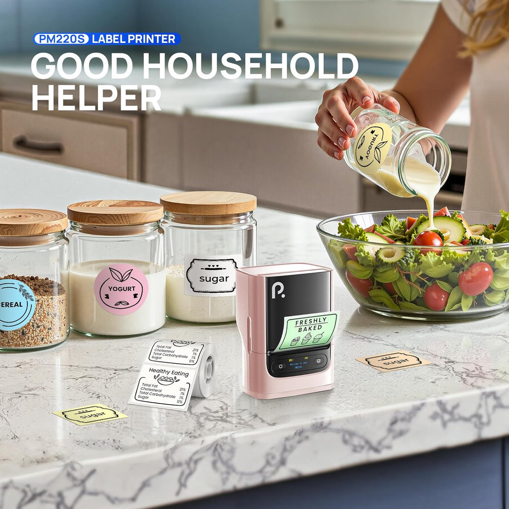 POLONO PM220S Label Maker Machine with Tape, 2 Inch Bluetooth Thermal Label Printer, Portable Sticker Printer for School, Office, Home, Business, Label Maker with 2'' x1.18'' Labels, Pink