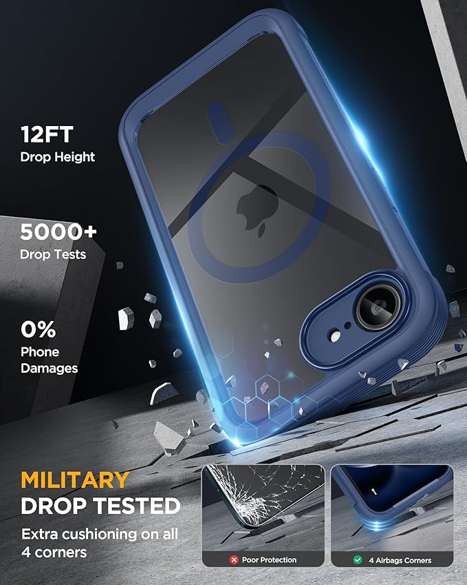 Miracase Magnetic for iPhone 16e Case Full-Body Phone with Built-in Glass Screen Protector, [Compatible with MagSafe] Military Drop Proof 16E Cover Bumper 6.1 inch, Blue
