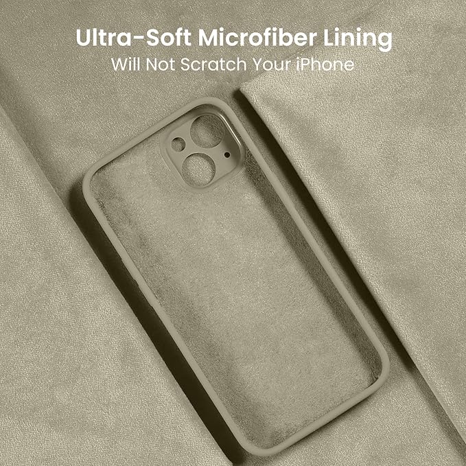 FireNova Designed for iPhone 15 Plus Case, Silicone [Camera Protection] Case with [2 Screen Protectors], Soft Anti-Scratch Microfiber Lining Inside, 6.7 inch, Khaki