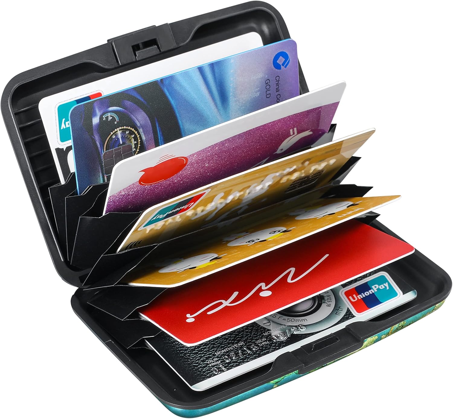 ELFISH Mini RFID Aluminum Wallet Credit Cards Holder Business Card Case Metal ID Case for Men Women（Apricot flower