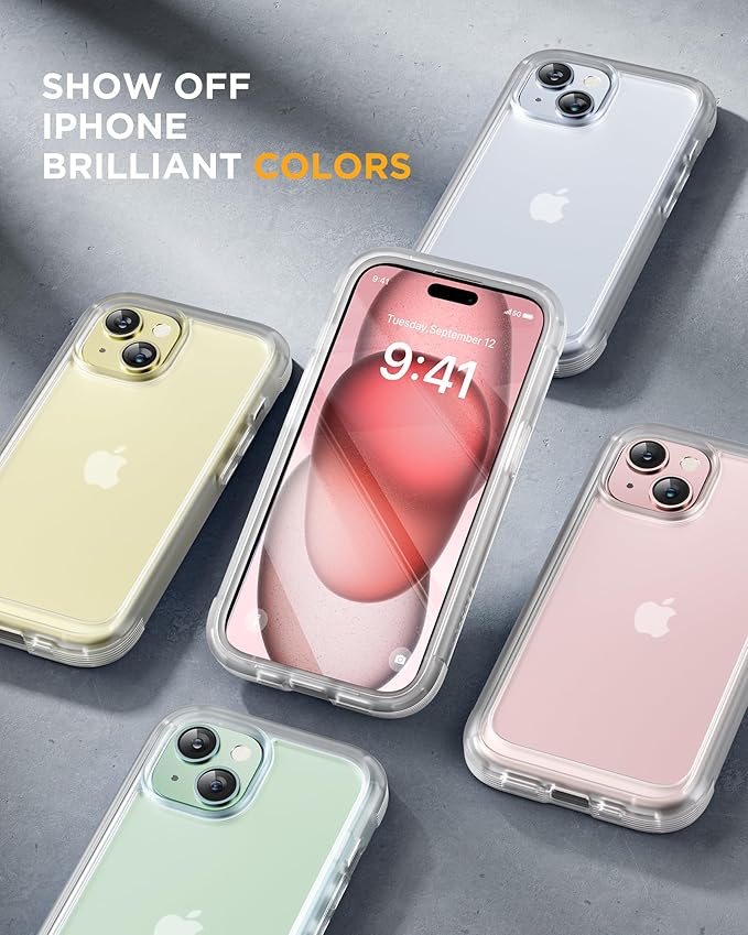 Miracase Glass Series Designed for iPhone 15 Plus Case 6.7',Full-Body Military Drop Proof 15 Plus Phone Case Cover with Built-in 9H Tempered Glass Screen Protector,Frosted Clear