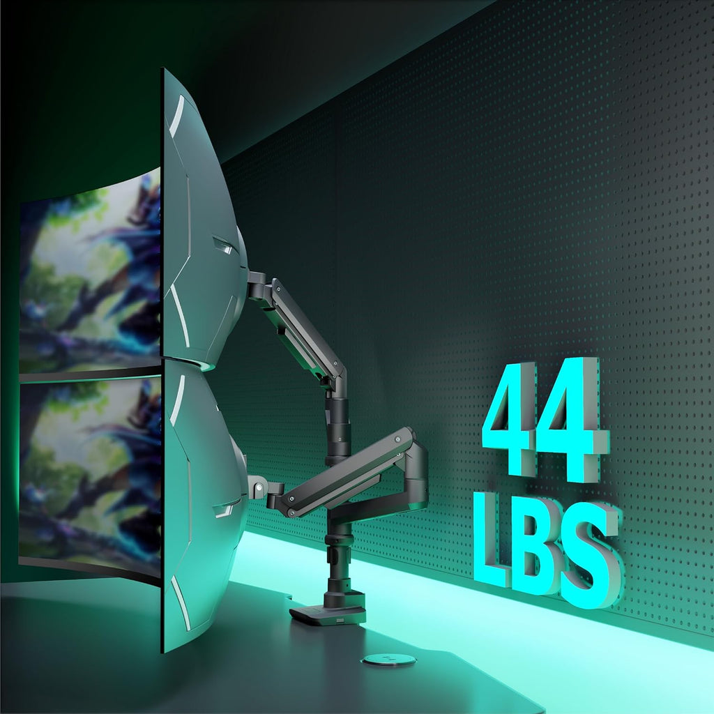 WALI Dual Monitor Arm for 17''-49'' Curved Screens, Ultrawide Monitor Mount for Desk, Heavy Duty Monitor Stand Holds up to 44lbs Each Arm, Max 100x100mm Mounting Holes (GSDM002XL), Black
