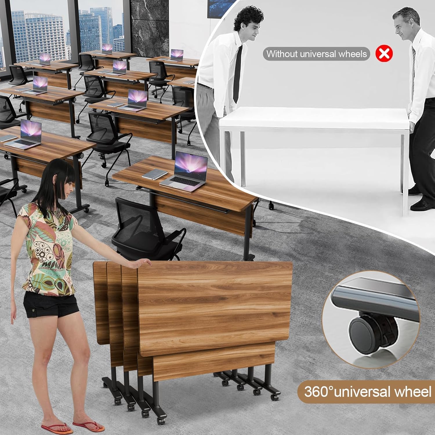 Conference Room Table with Flip-Top Design for Dynamic Meetings, Business Table Computer Desk with Heavy-Duty Frame,Foldable Seminar Meeting Tables for Home Office (6, C, 47.2IN)