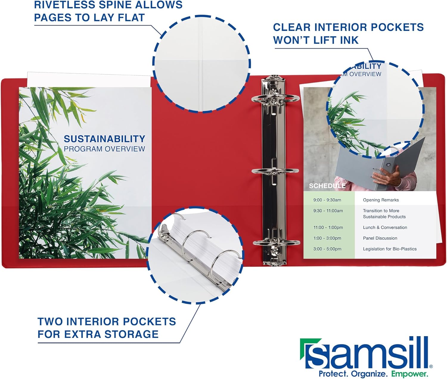 Samsill 3 Inch 3 Ring Binders, Made in USA, Economy Round Ring, Clear View Cover, 550 Sheet Capacity - for School, Home, Office - Red, 4 Pack