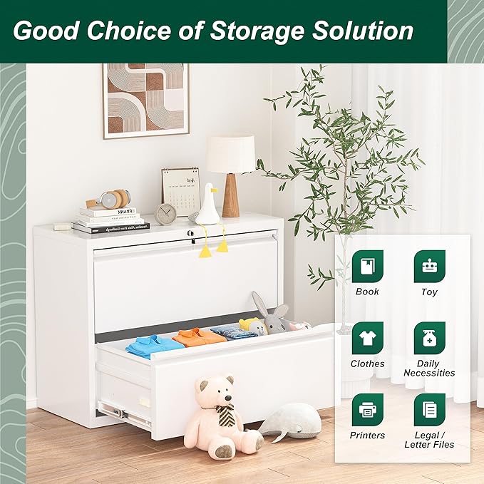 Superday Metal Lateral File Cabinet, 2 Drawer File Cabinet, White Filing Cabinets with Lock, Filing Cabinets for Home Office/Legal/Letter/A4, Home Office Furniture for Hanging File