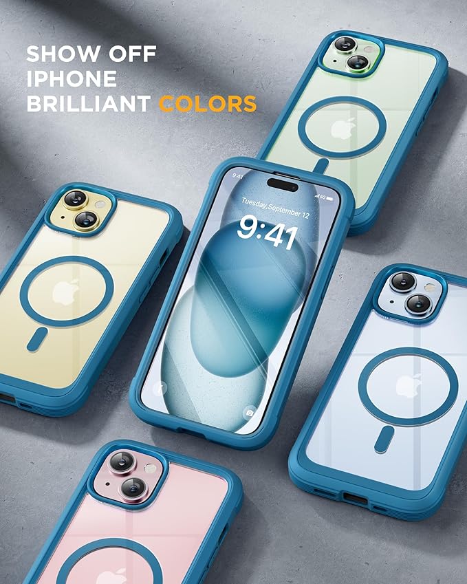 Miracase Magnetic for iPhone 15 Plus Case 6.7'' [Compatible with Magsafe] Full-Body Military Drop Proof 15 Plus Phone Case Cover with Built-in 9H Tempered Glass Screen Protector,Magnetic Blue