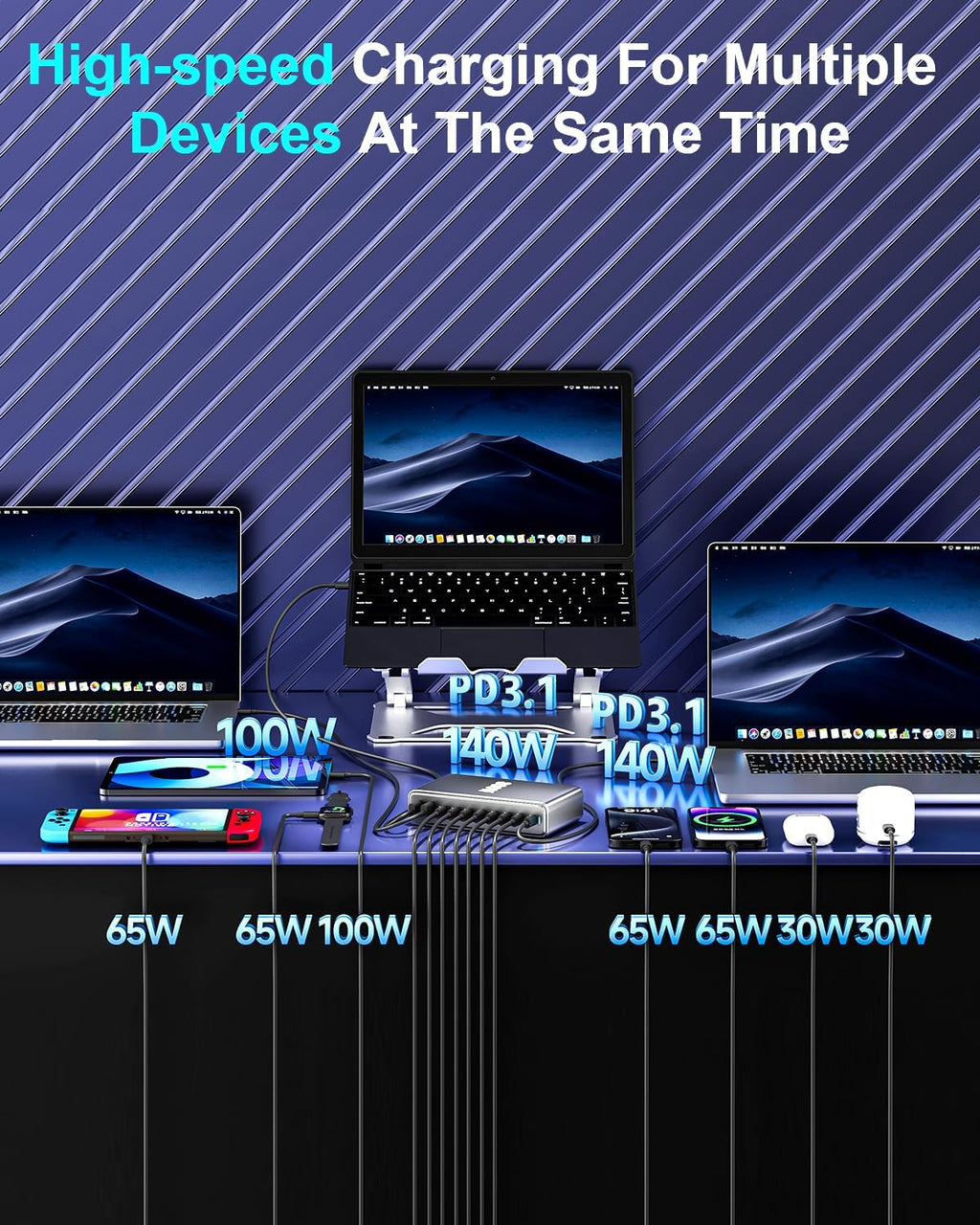 800W USB C Fast Charger Block, 10 Port USB Charging Station, GaN Ⅲ Pro Dual 140W PD PPS Port for Multiple Devices,Laptop Wall Charger Compatible with DELL, HP, MacBook Pro,iPhone 16,Galaxy S24