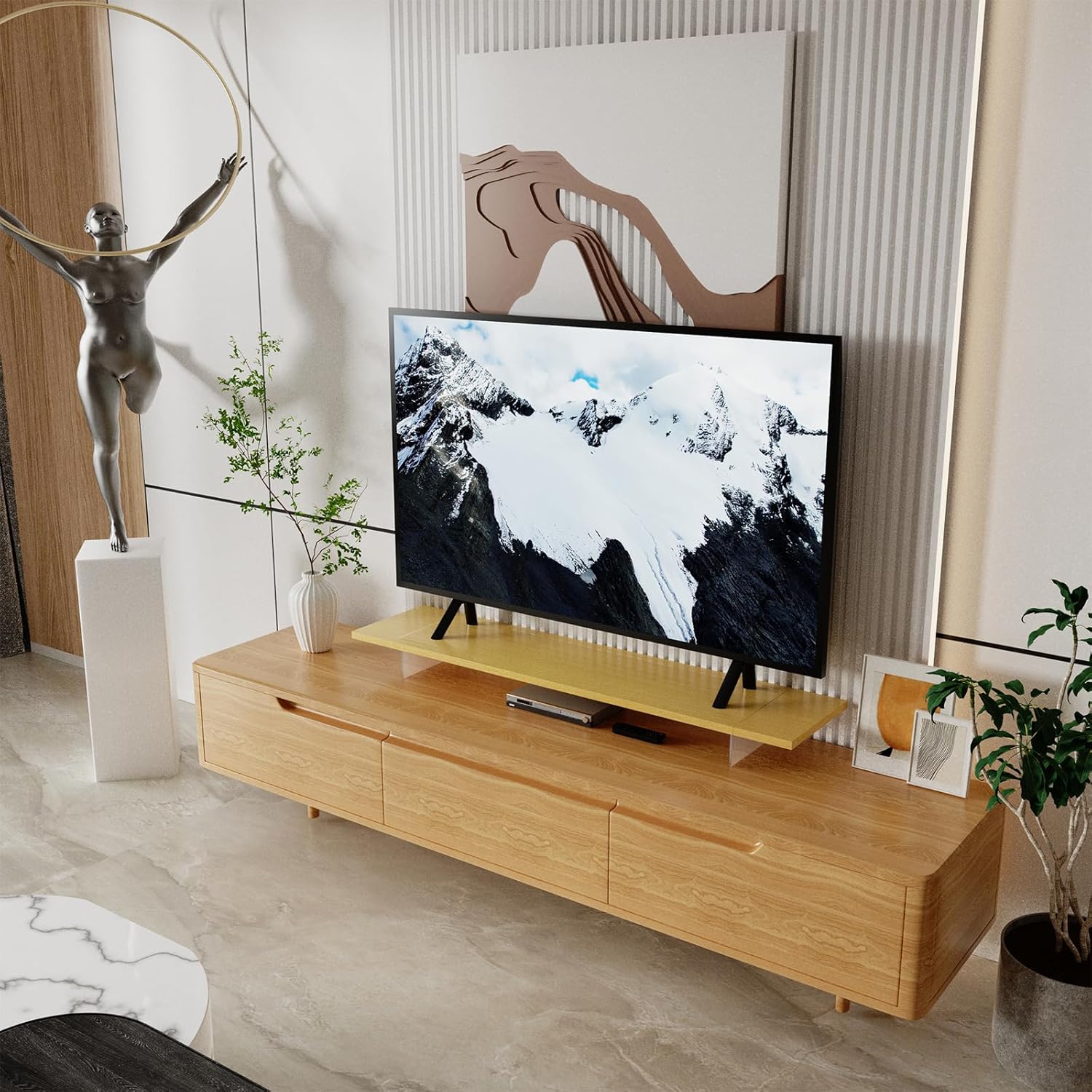 Crystal Clear Acrylic Monitor Stand,Leg levitating design Height Adjustable,Dual Monitor Riser Shelf Organizer for Desk、Home Office、Printer、TV Screen、Keyboard Storage (Nature)