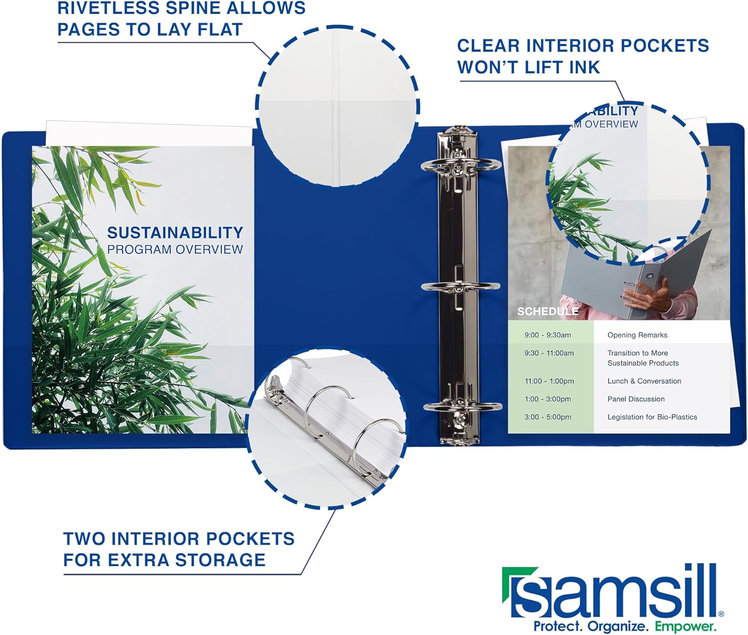 Samsill 2 Inch 3 Ring Binders, Made in USA, Economy Round Ring, Clear View Cover, 425 Sheet Capacity - for School, Home, Office - Blue, 4 Pack