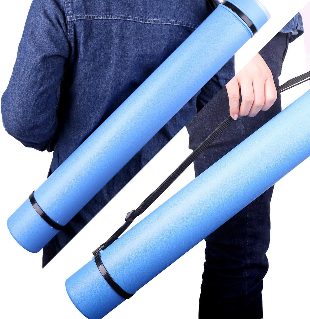TRANSON Durable Poster Storage Tube with Straps 24"-40" Extendable for Blueprints, Artwork, Maps, Posters Color Blue