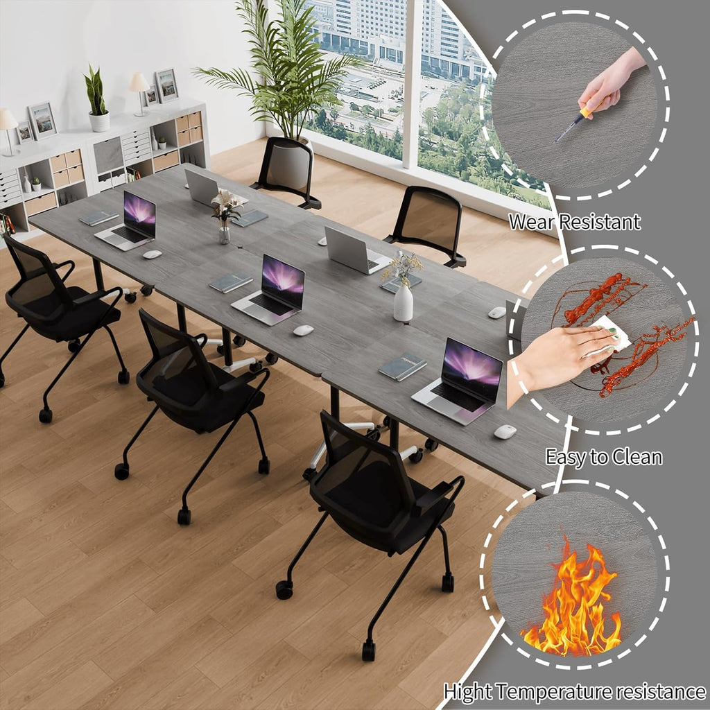 Conference Room Table with Flip-Top Design for Dynamic Meetings, Business Table Computer Desk with Heavy-Duty Frame,Foldable Seminar Meeting Tables for Home Office (4, B, 61IN)