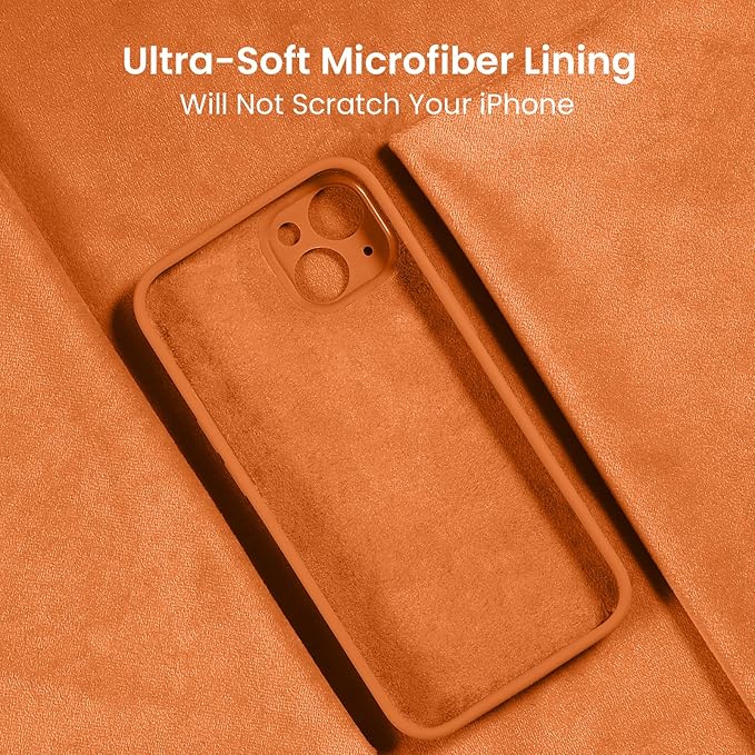 FireNova Designed for iPhone 15 Plus Case, Silicone [Camera Protection] Case with [2 Screen Protectors], Soft Anti-Scratch Microfiber Lining Inside, 6.7 inch, Kumquat