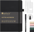 &And Per Se Bullet Dotted Journal Notebook, A5 Leather Hardcover, 176 Numbered Pages 100GSM Thick Dotted Paper, 2 Sheets of Stencils Included - 5.7'' x 8'' (Black)