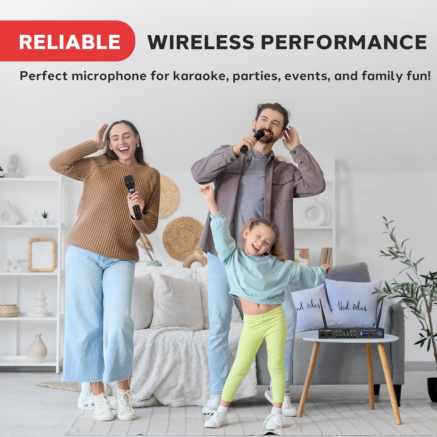 Pyle Digital Wireless Microphone System with Bluetooth - Includes 2 Dynamic UHF Handheld Mics, Portable Long-Range Receiver w/Built-in Echo Effect - for Live Pro Audio, Karaoke, Studio - PDWM813BK