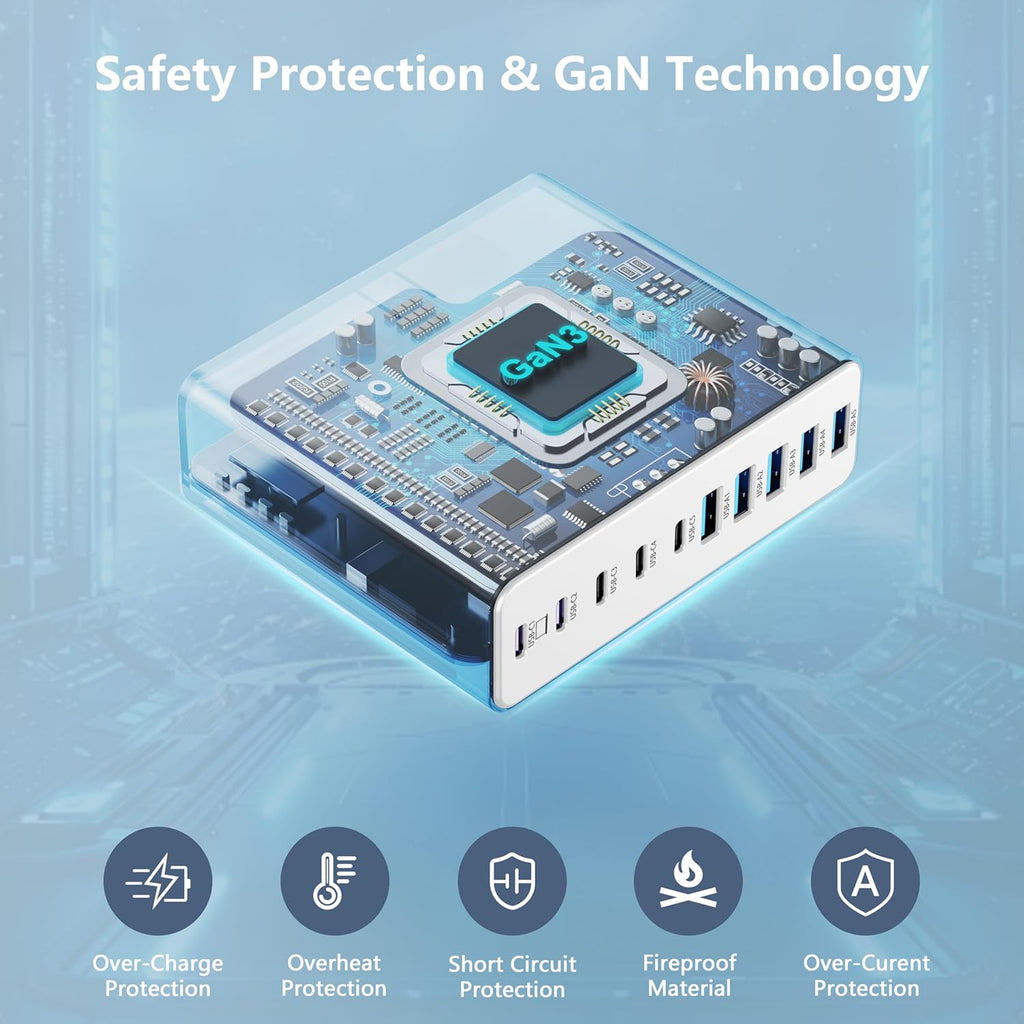 320W USB C Charger Block, 10-Port USB C Charging Station GaN III PD 65W Laptop Fast Charger Adapter for MacBook Pro/Air, DELL, iPad, iPhone, Samsung Galaxy White