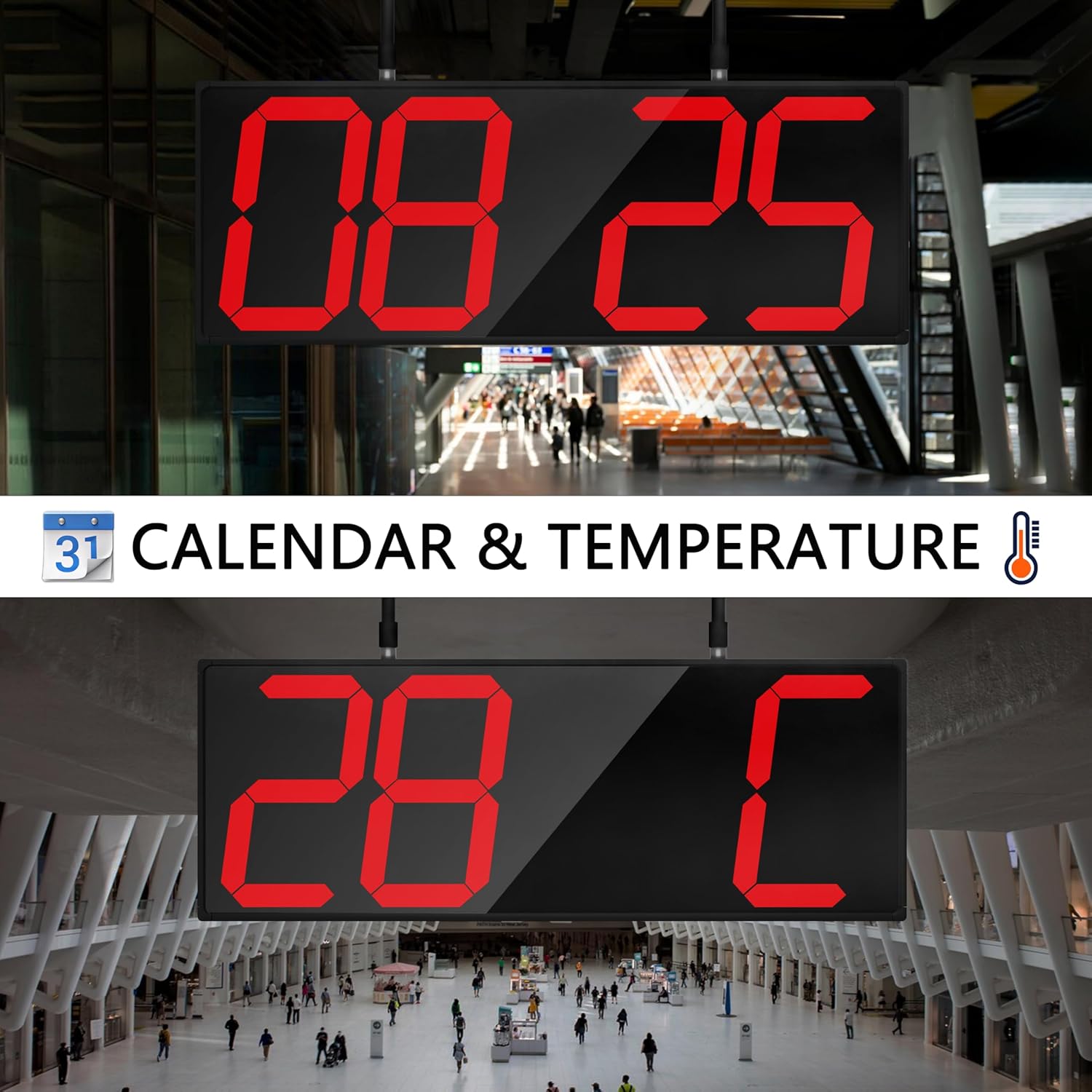 Digital Wall Clock with Double Sided Display, Large LED Clock with Timer,Alarm,Temperature and Date,Two Faced Hanging Digital Clock Large Display for Multiple Public Places(Red)