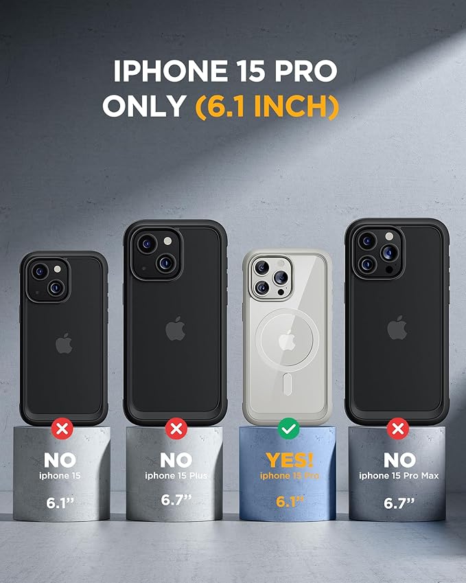 Miracase Magnetic for iPhone 15 Pro Case [Compatible with MagSafe] Full-Body Phone case with Built-in Glass Screen Protector& Camera Protector, Military Drop Proof 15 Pro Cover,Titan