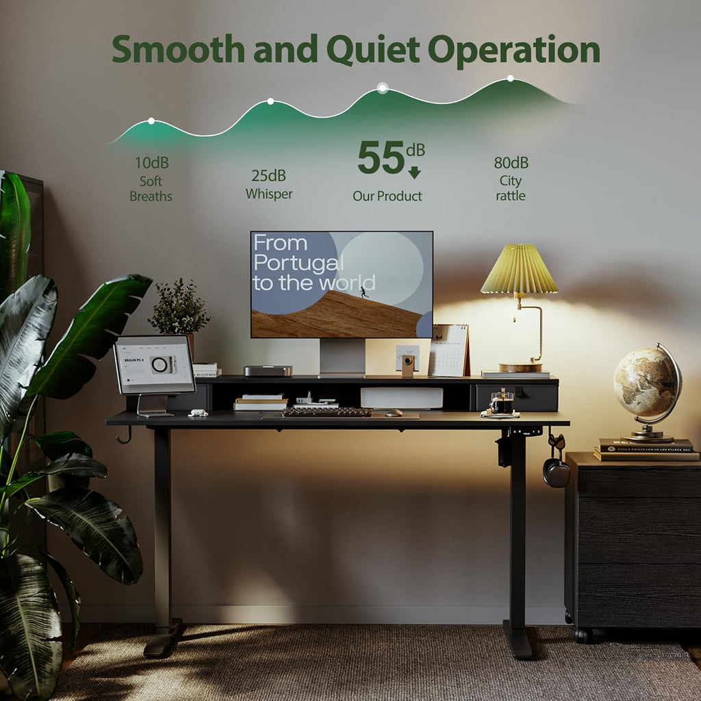 Agilestic 53x 24 Inches Height Adjustable Electric Standing Desk with 2 Drawers, Stand Up Electric Desk Adjustable Height, Sit Stand Computer Gaming Table with Splice Board, Black