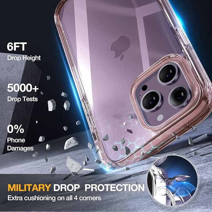 Miracase Glass Series Designed for iPhone 14 Pro Max Case 6.7 Inch, Upgrade Full-Body Bumper Case with Built-in 9H Tempered Glass Screen Protector, with Camera Lens Protector, Clear Pink