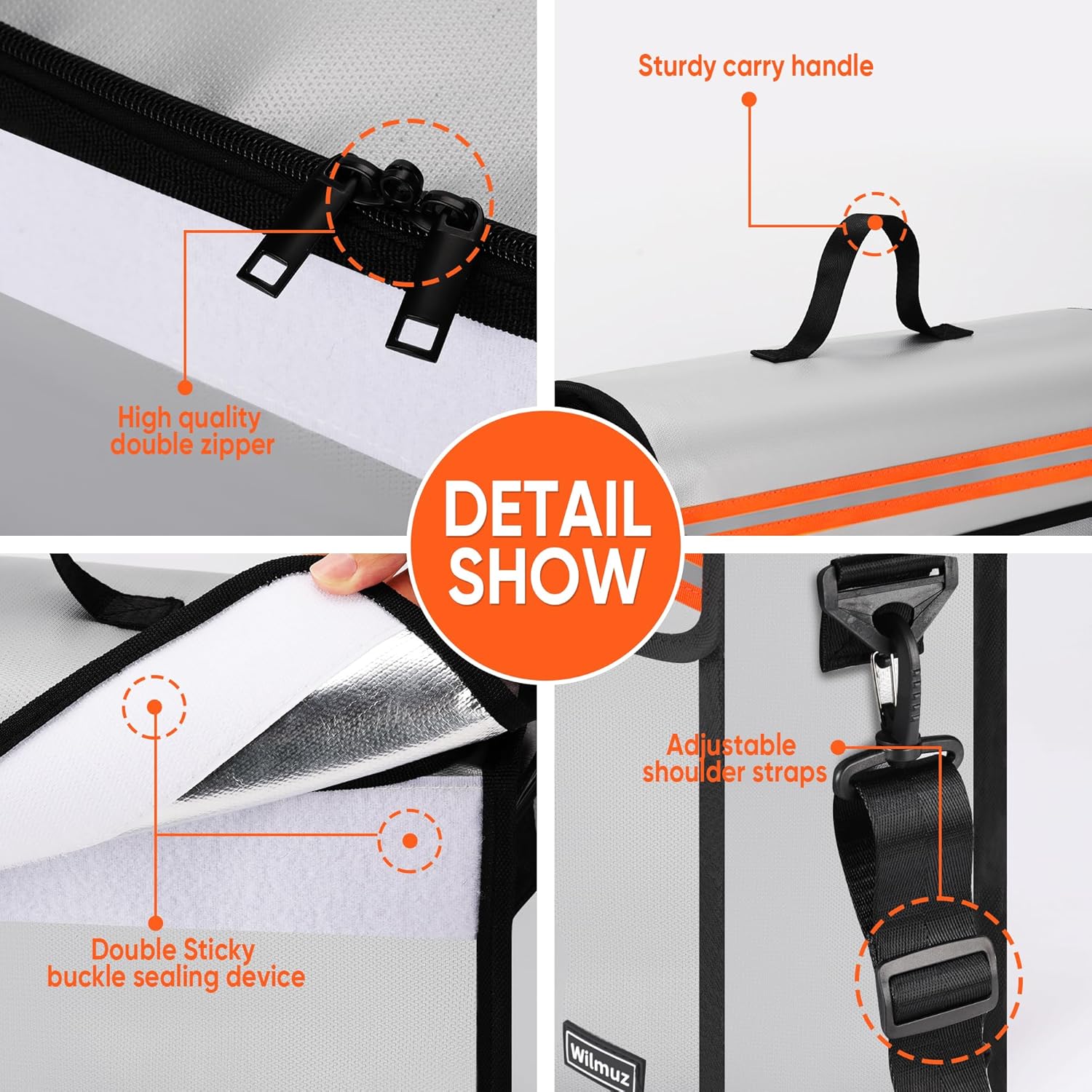 Fire Proof File Box for Documents with Shoulder Strap 5200℉ Insulated,14.9"x11.8"x4.7"Fireproof Document Bag with Reflective Strip,Fireproof Box for Money,Valuables,Jewelry(Silver)