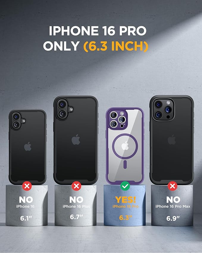 Miracase Magnetic for iPhone 16 Pro Case Full-Body Phone with Built-in Glass Screen Protector, [Compatible with MagSafe] Military Drop Proof 16 Pro Cover Bumper 6.3 inch, Purple