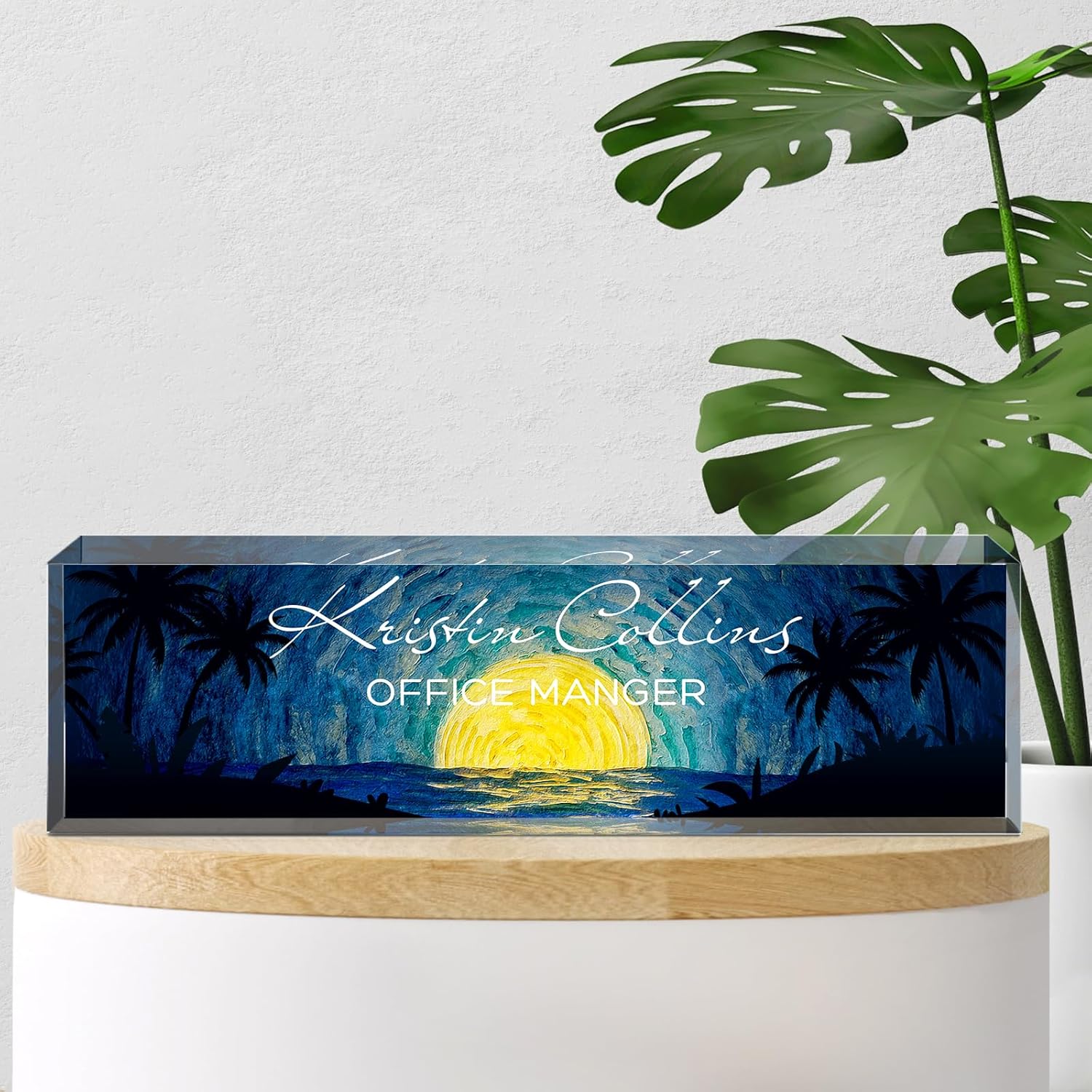 Custom Name Plate for Desk, Acrylic Office Decor For Women Men, Personalized Office Desk Accessories, Teacher Employee Appreciation Gifts For Social Worker Boss Coworkers (Moon)