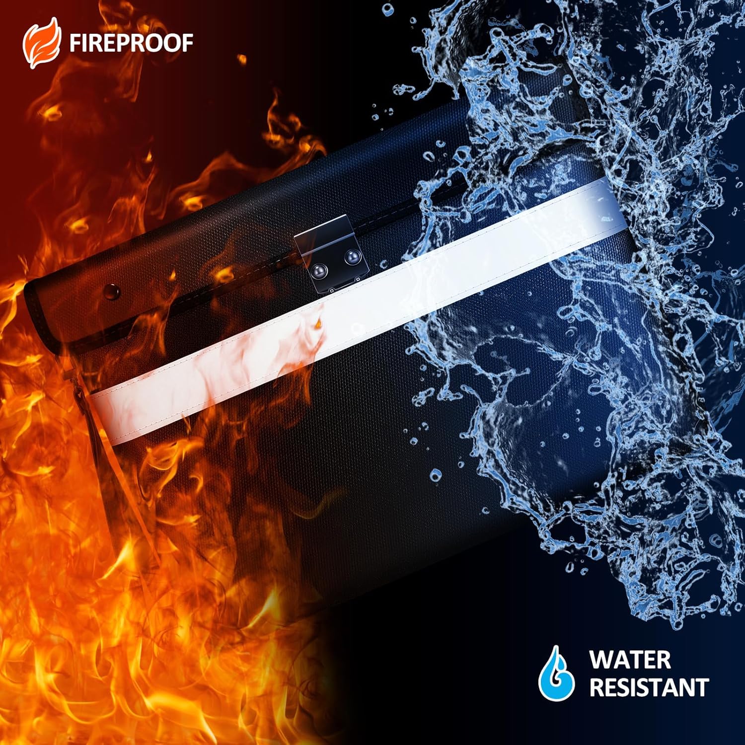 Fireproof Document Bag with Lock,6200°F Insulated (13.9"x10.6"),Lockable Fire Water Proof Money Pouch with Water Resistant Zipper,Safe Notary Bag with Lock,for Important Documents,Valuables (Black)