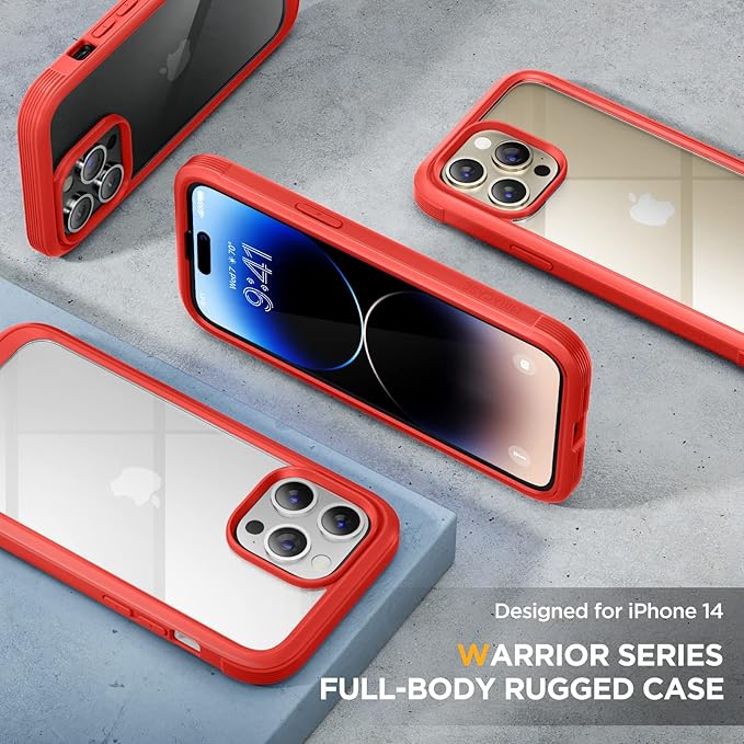Miracase Glass Series Designed for iPhone 14 Pro Max Case 6.7 Inch, Upgrade Full-Body Bumper Case with Built-in 9H Tempered Glass Screen Protector, with Camera Lens Protector, Red