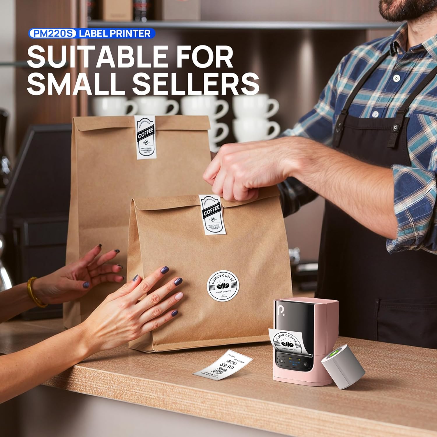 POLONO PM220S Label Maker Machine with Tape, 2 Inch Bluetooth Thermal Label Printer, Portable Sticker Printer for School, Office, Home, Business, Label Maker with 2'' x1.18'' Labels, Pink